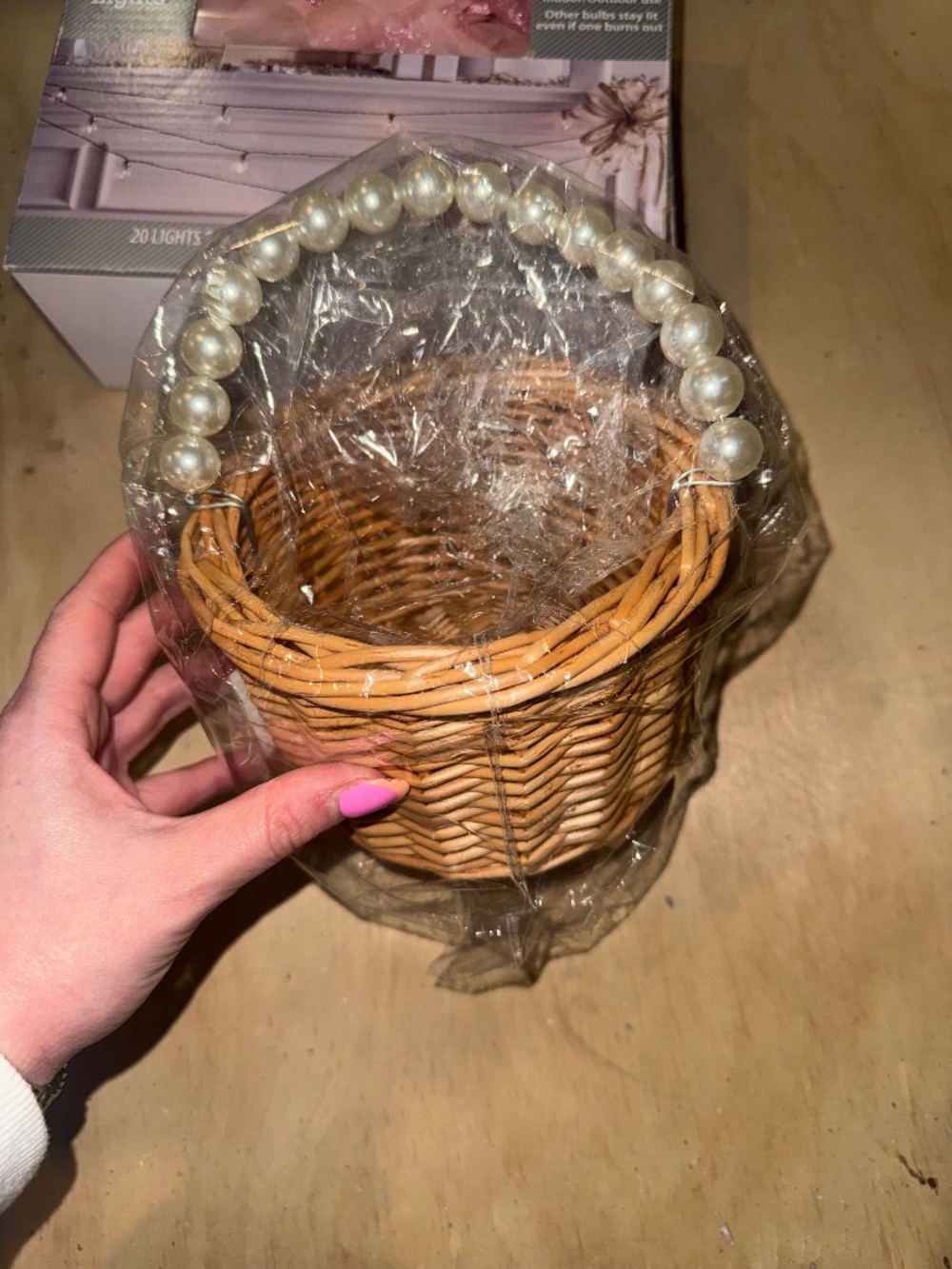 Pearl Handle Flower Girl Basket – Wicker Wedding Basket – Coquette Style